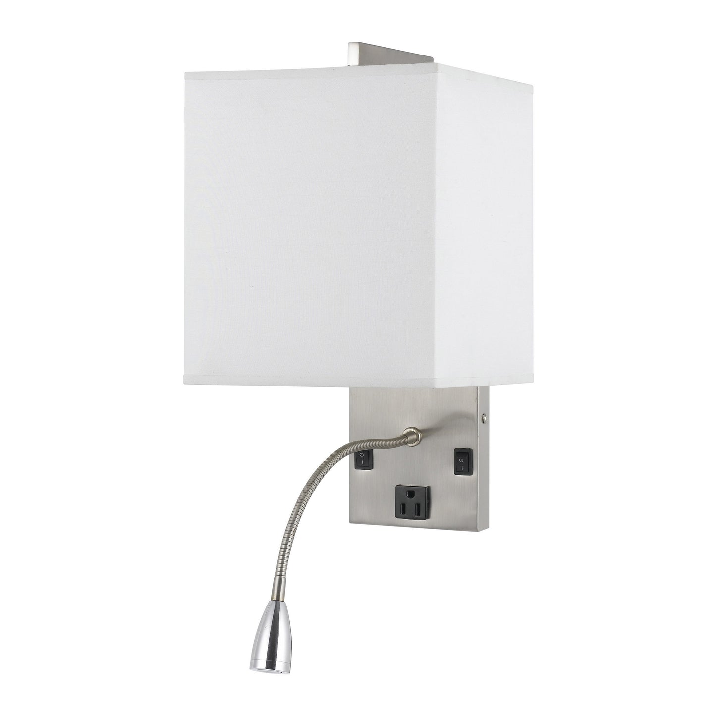 Metal Wall Lamp With Rectangular Shade And Gooseneck Reading Light Silver