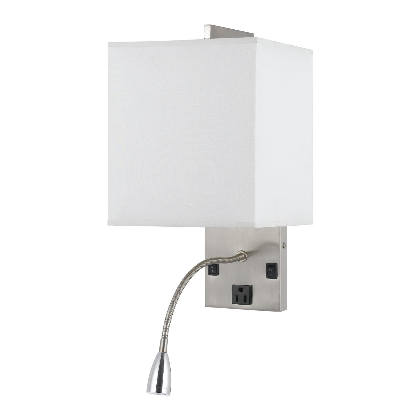 Metal Wall Lamp With Rectangular Shade And Gooseneck Reading Light Silver