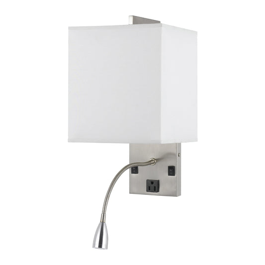 Metal Wall Lamp With Rectangular Shade And Gooseneck Reading Light Silver