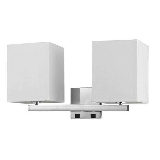 2 Square Wall Lamp With Conjoined Metal Tubular Support White And Chrome