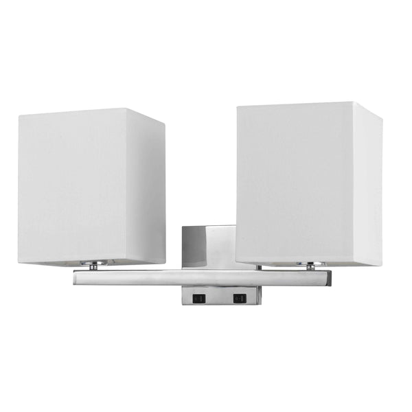 2 Square Wall Lamp With Conjoined Metal Tubular Support White And Chrome