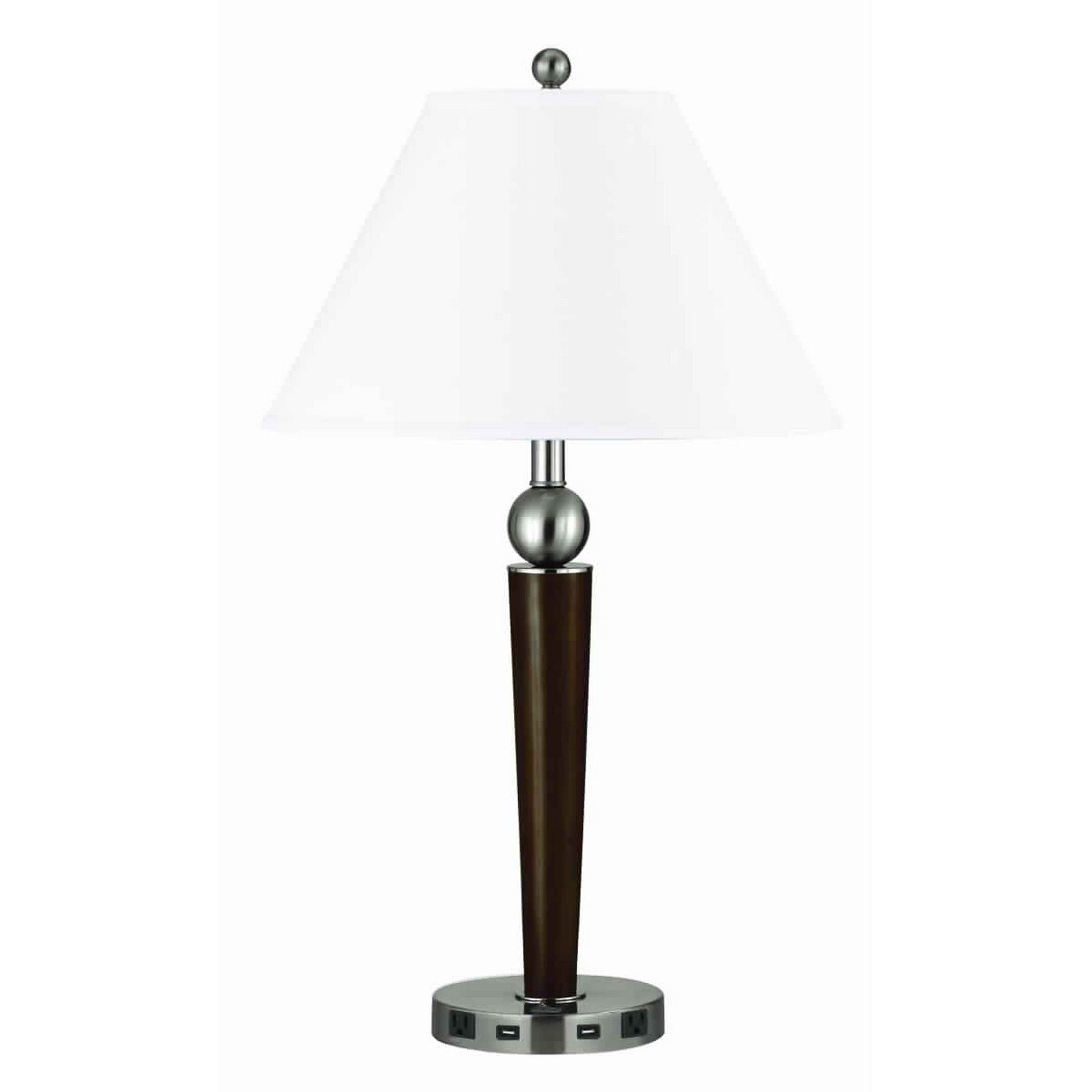Fabric Shade Table Lamp with Metal Base and Ball Accent White and Brown