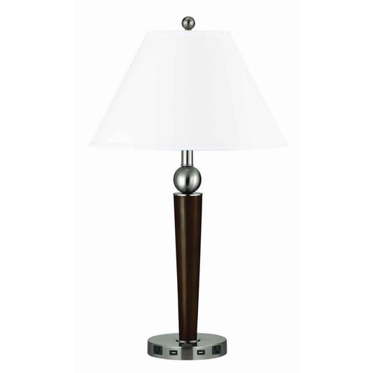 Fabric Shade Table Lamp with Metal Base and Ball Accent White and Brown