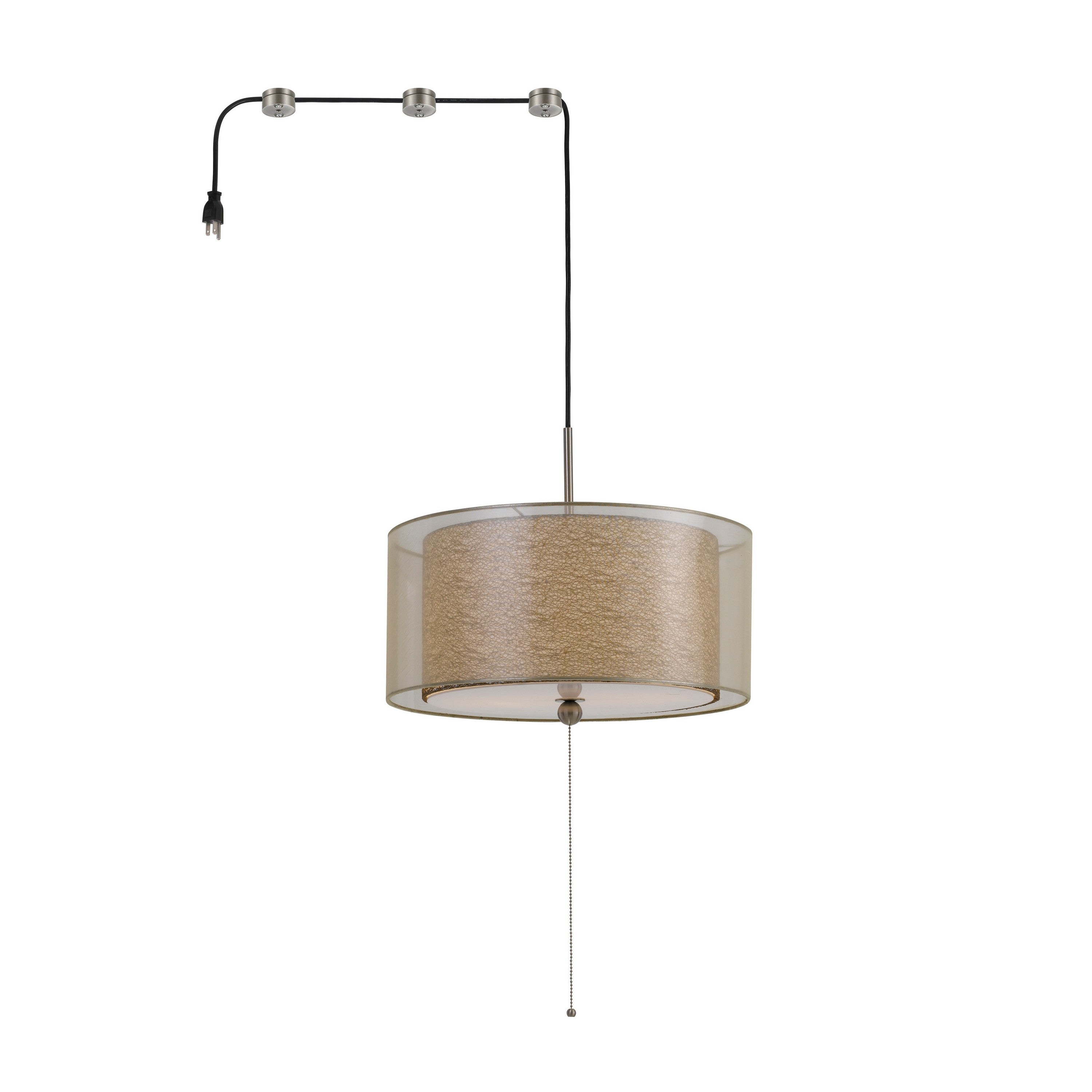 60 X 2 Watt Drum Shade Pendant Fixture With 3 Cord Hangers Beige And Clear-zoom-1