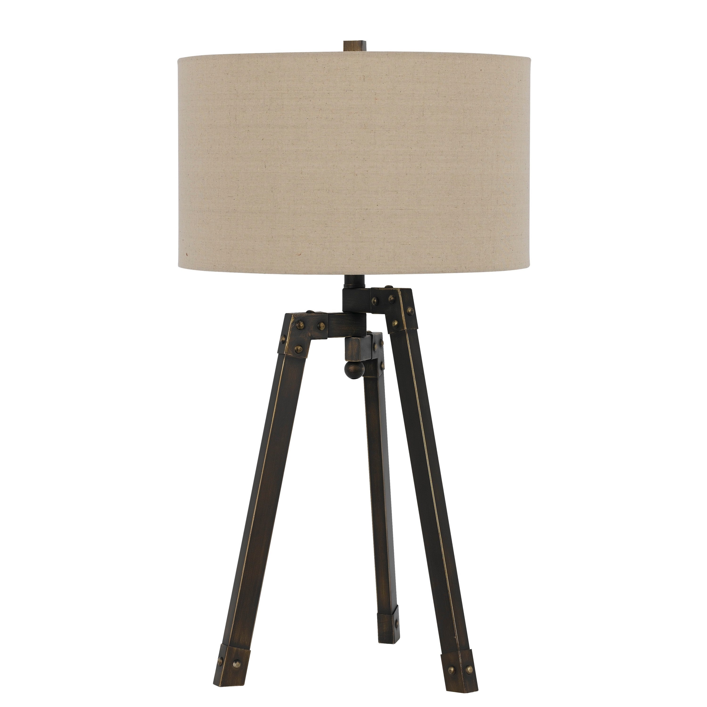 Metal Tripod Base Table Lamp with Fabric Drum Shade Bronze and Beige-zoom-1