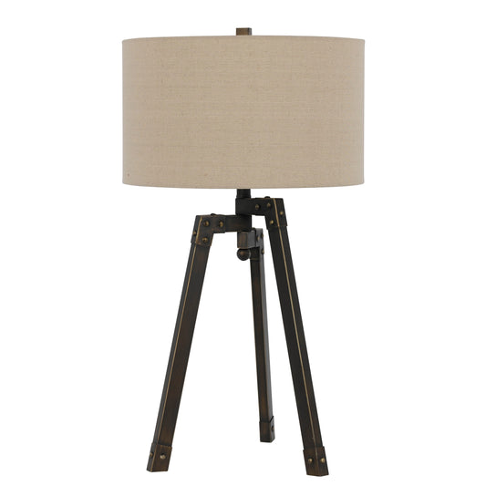 Metal Tripod Base Table Lamp with Fabric Drum Shade Bronze and Beige