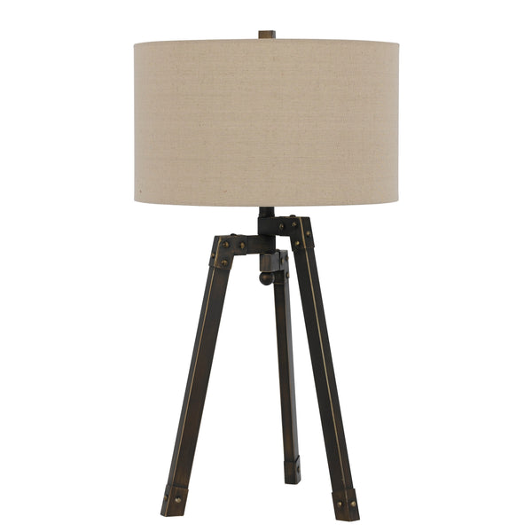 Metal Tripod Base Table Lamp with Fabric Drum Shade Bronze and Beige