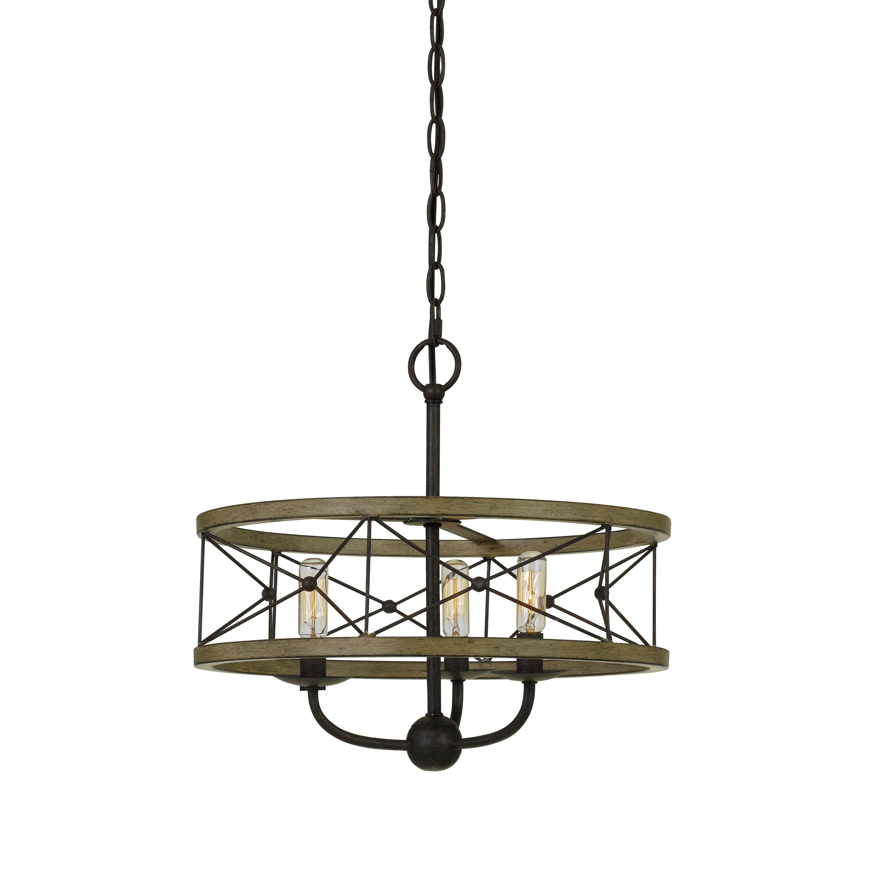 3 Bulb Hanging Pendant Fixture With Wooden And Metal Frame Brown And Black