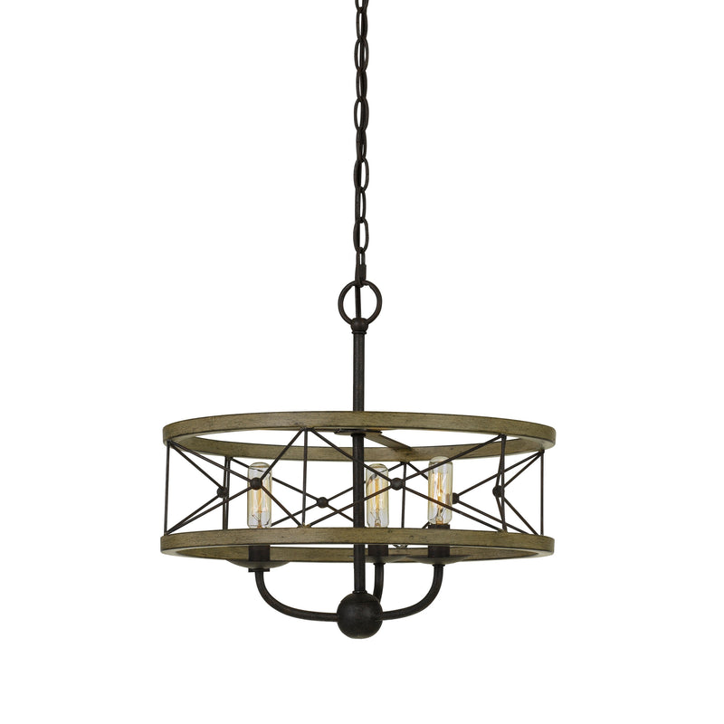 3 Bulb Hanging Pendant Fixture With Wooden And Metal Frame Brown And Black-zoom-