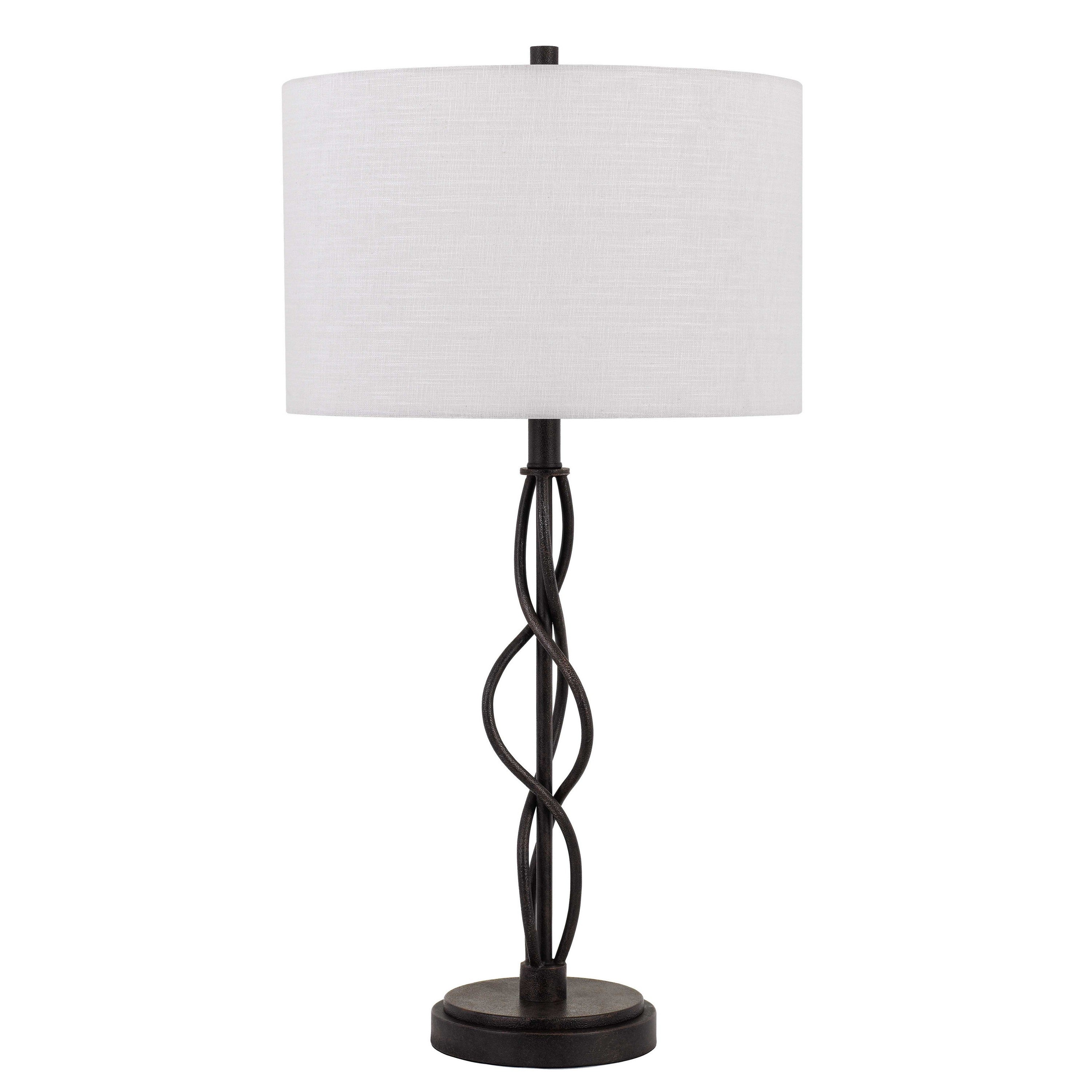 Round Fabric Shade Table Lamp with Metal Spiral Design Base White and Black-zoom-1