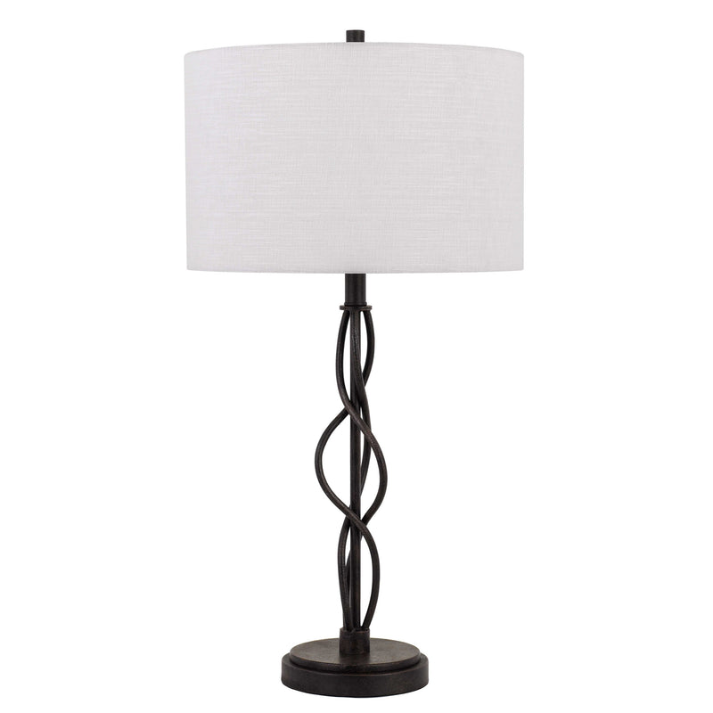 Round Fabric Shade Table Lamp with Metal Spiral Design Base White and Black-zoom-