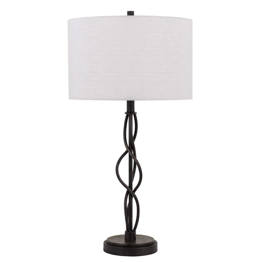 Round Fabric Shade Table Lamp with Metal Spiral Design Base White and Black