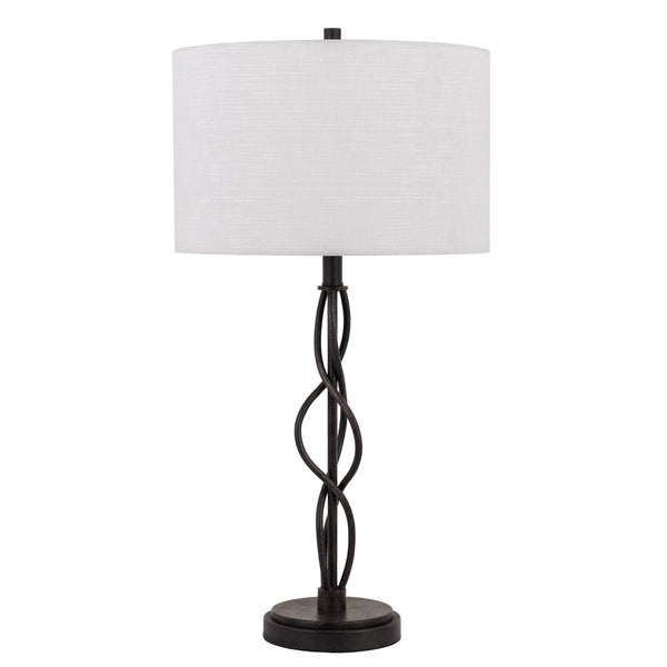 Round Fabric Shade Table Lamp with Metal Spiral Design Base White and Black