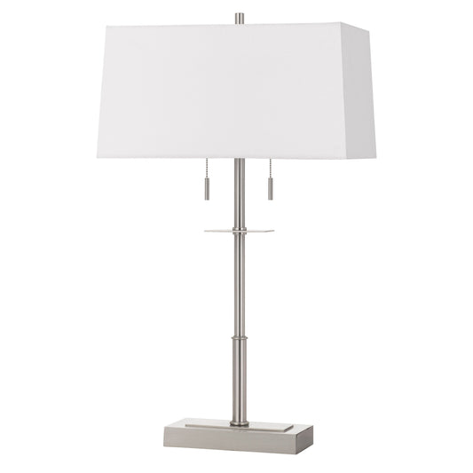 Metal Table Lamp with Stalk Support and Pull Chain Switch Silver