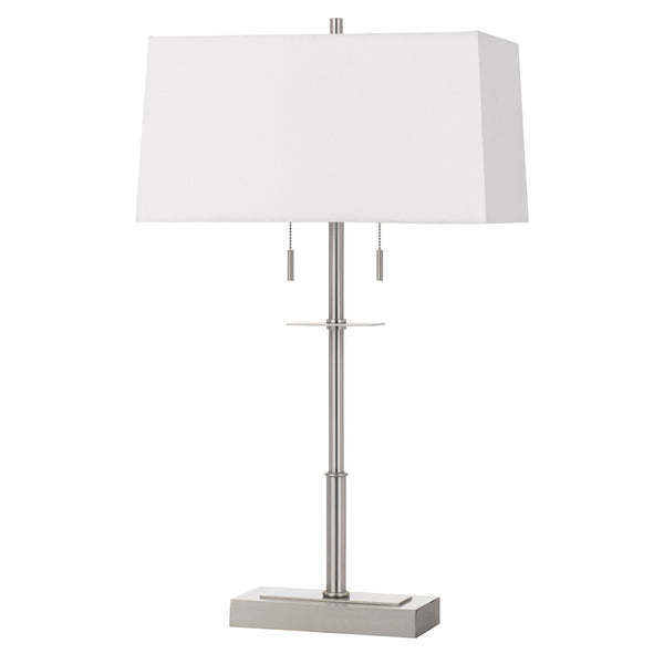 Metal Table Lamp with Stalk Support and Pull Chain Switch Silver