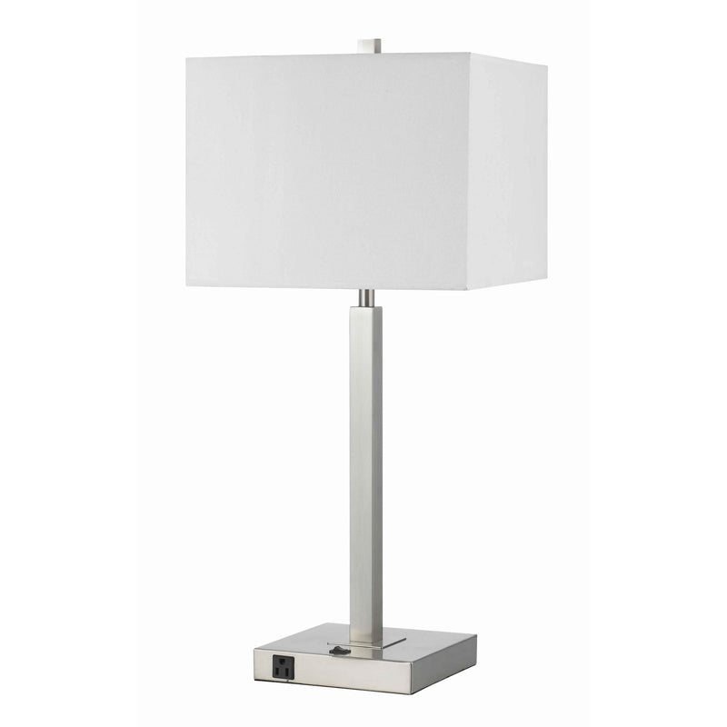 Rectangular Metal Table Lamp with Tubular Base and 2 Power Outlet White-zoom-