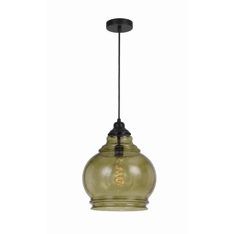 60 Watt Metal Frame Pendant With Rippled Glass Shade Beige And Black-zoom-
