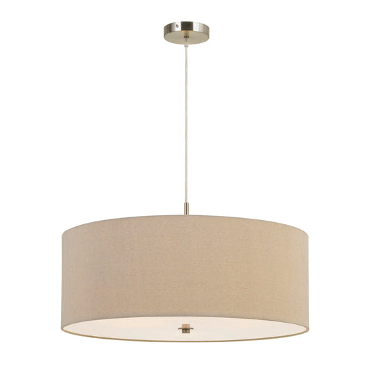 60w X 3 Drum Shade Pendant Fixture Beige And Silver
