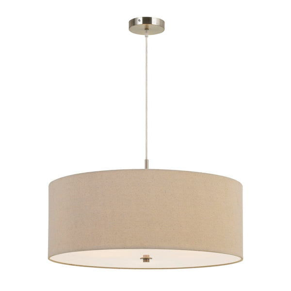 60w X 3 Drum Shade Pendant Fixture Beige And Silver