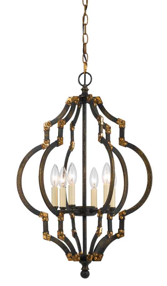 40 X 6 Watt Quatrefoil Shape Metal Pendant Black And Gold