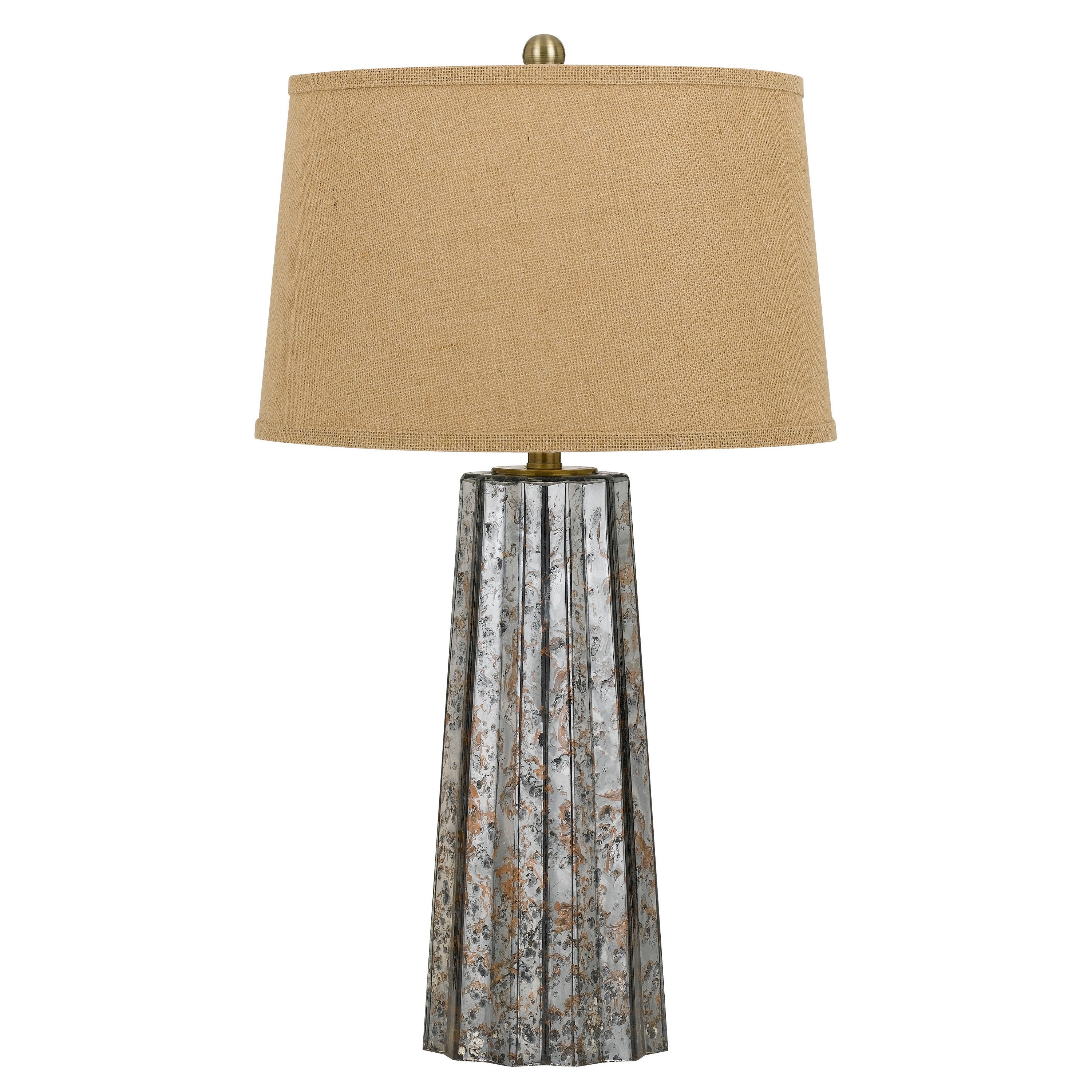 Glass Body Table Lamp with Tapered Burlap Shade Gray and Beige-zoom-1