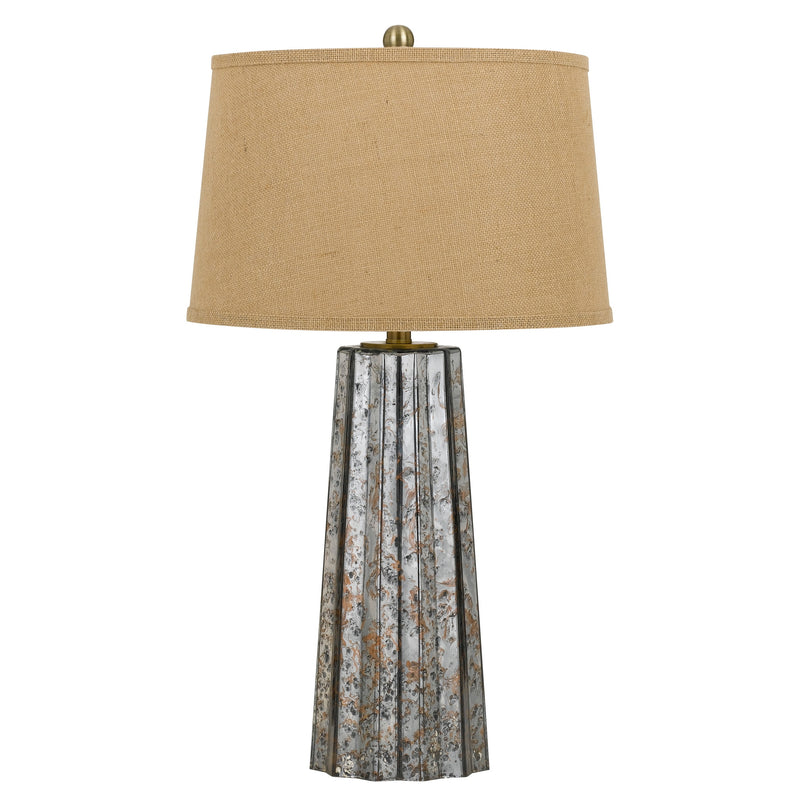Glass Body Table Lamp with Tapered Burlap Shade Gray and Beige-zoom-