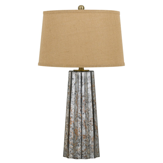 Glass Body Table Lamp with Tapered Burlap Shade Gray and Beige