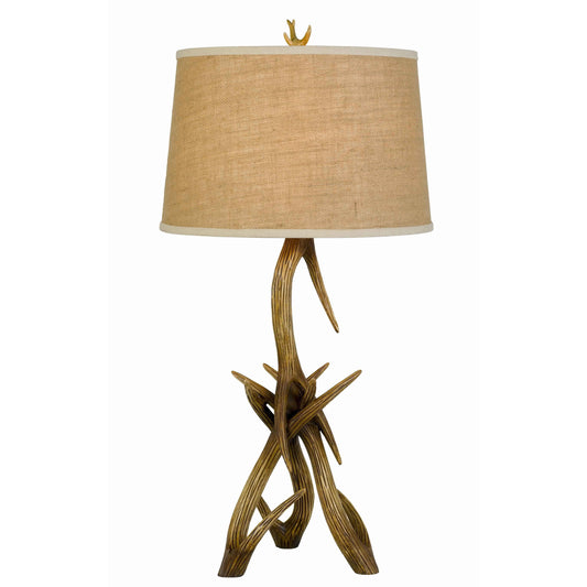 Textured Fabric Shade Table Lamp with Antler Design Base Beige and Brown