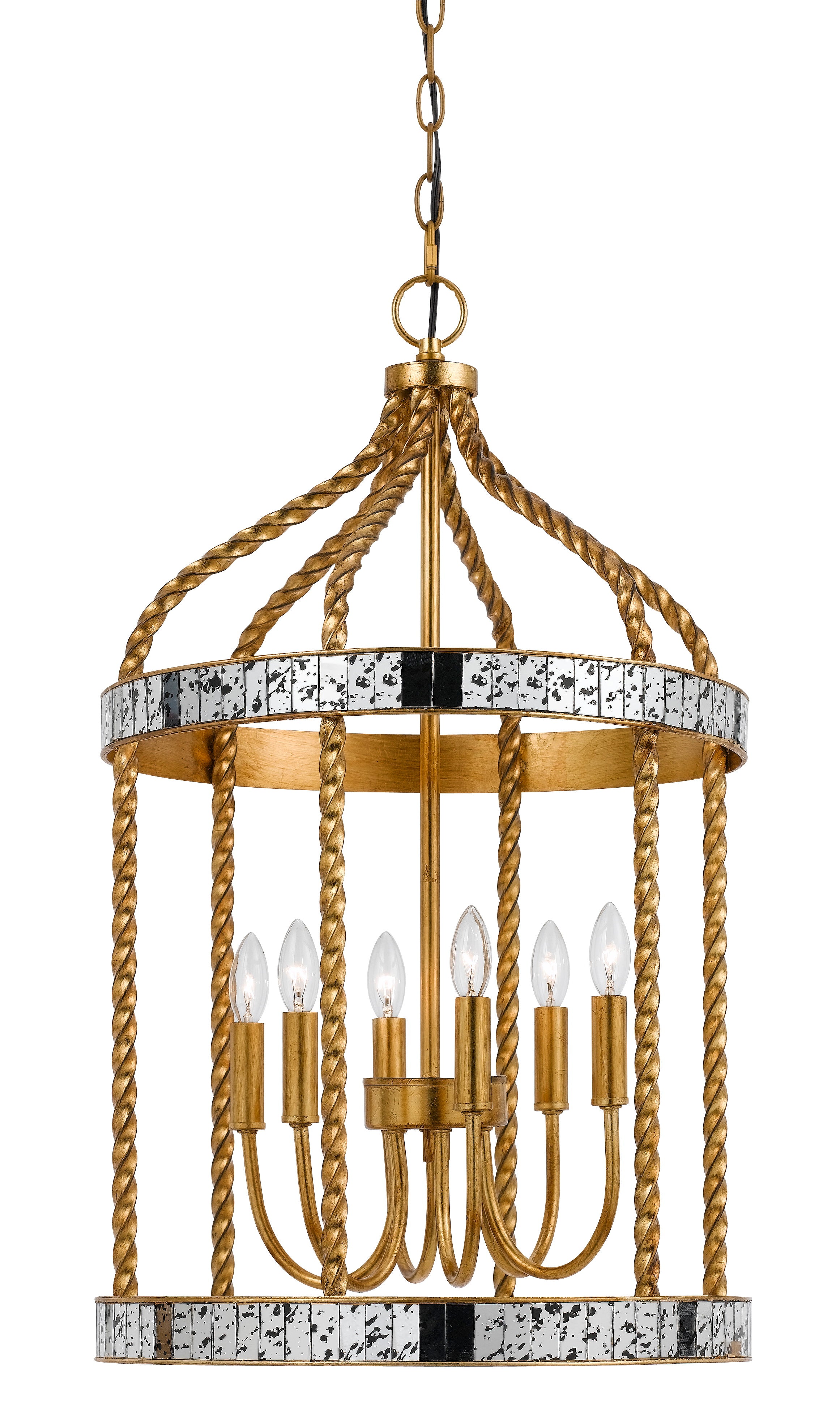 40 X 6 Watt Twisted Metal Frame Pendant With Mirror Accent Gold-zoom-1