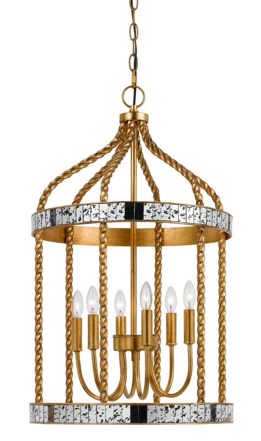 40 X 6 Watt Twisted Metal Frame Pendant With Mirror Accent Gold