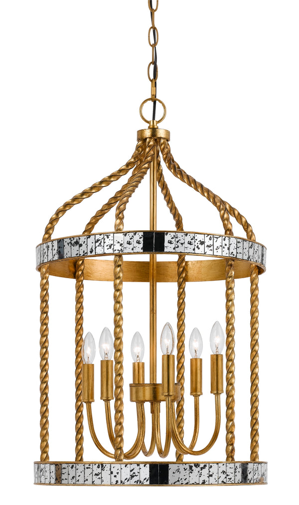 40 X 6 Watt Twisted Metal Frame Pendant With Mirror Accent Gold