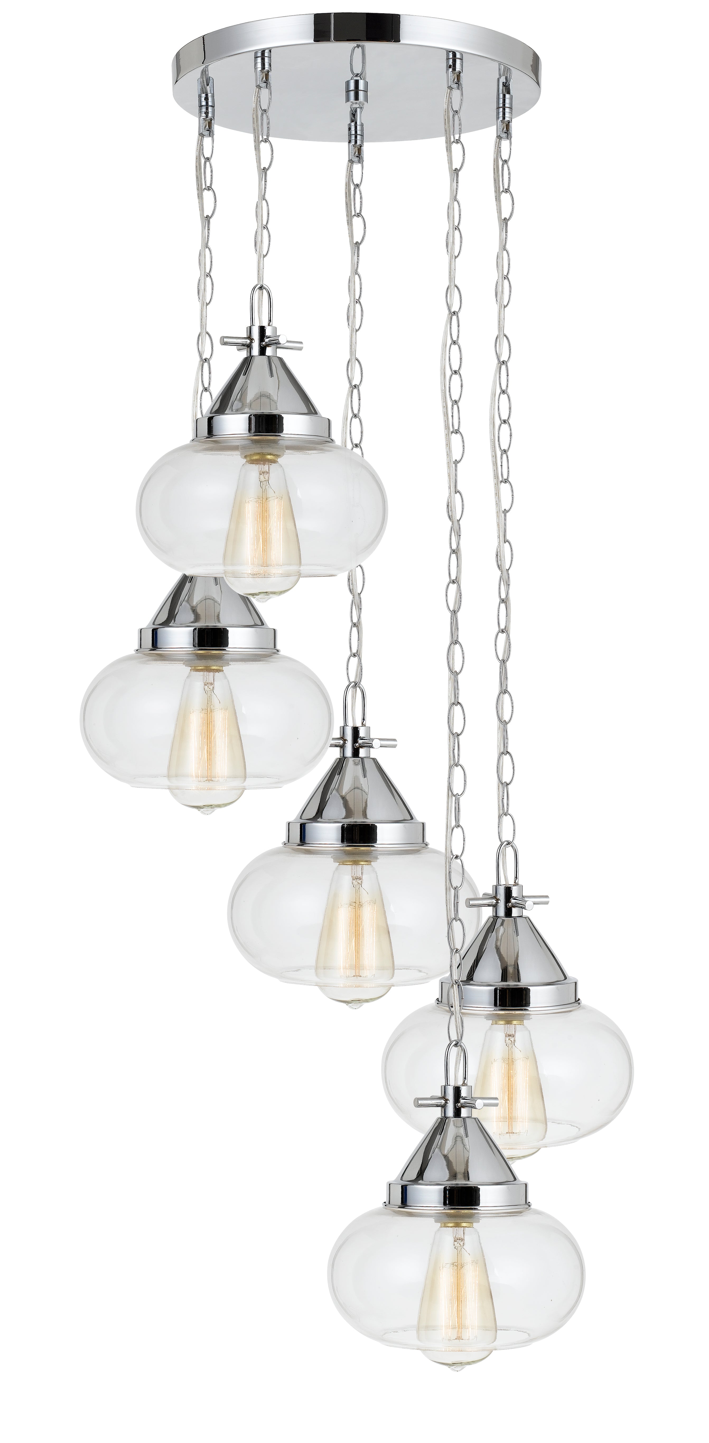 5 Bulb Wind Chime Design Chandelier With Metal Fame And Glass Shade Silver-zoom-1