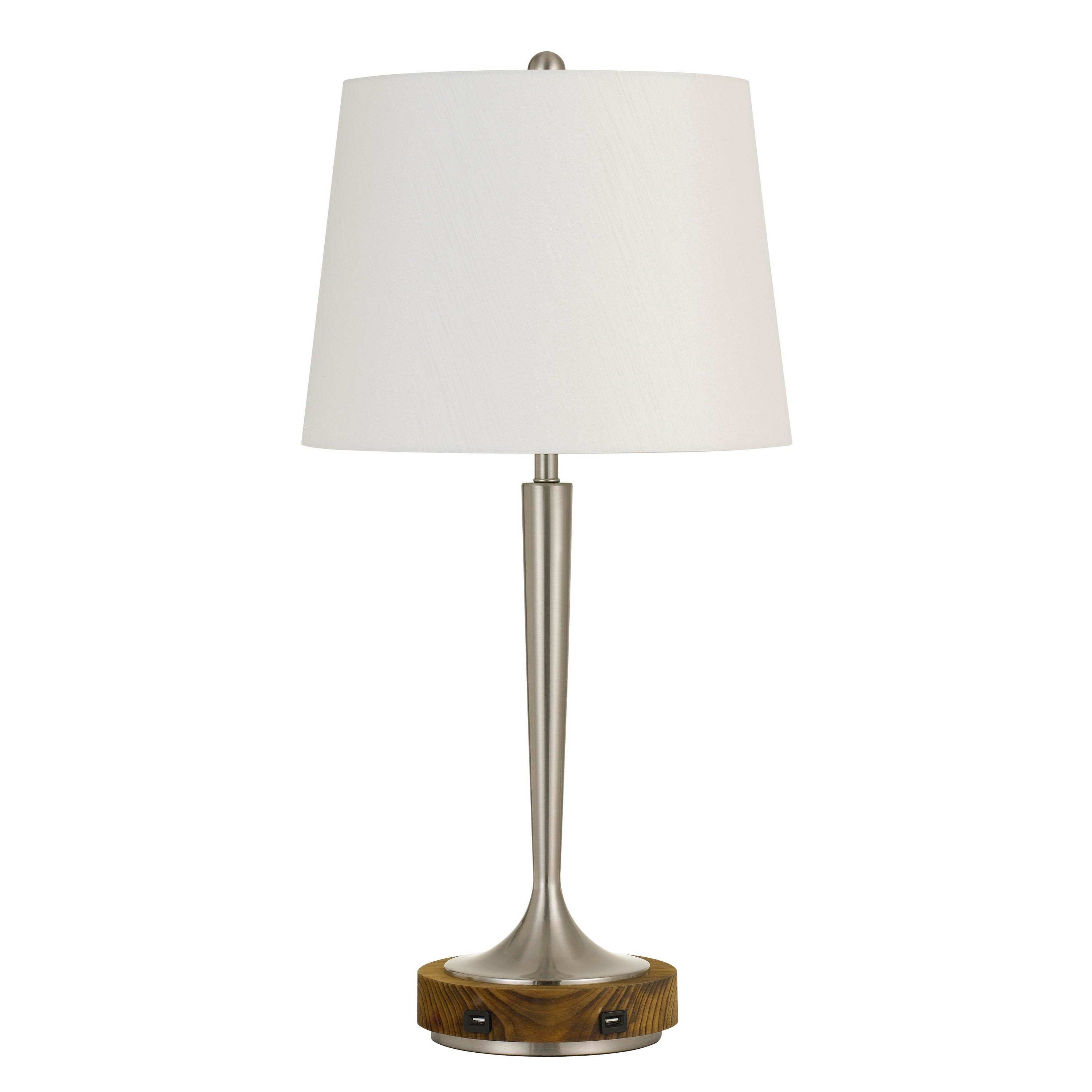 150W Metal Table Lamp with Oval Shade and 2 USB Outlets White and Silver-zoom-1