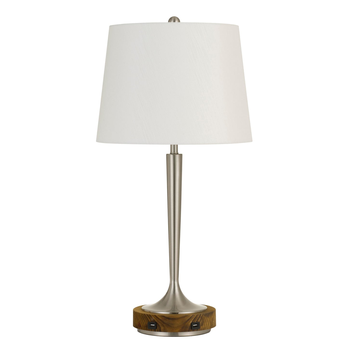 150W Metal Table Lamp with Oval Shade and 2 USB Outlets White and Silver