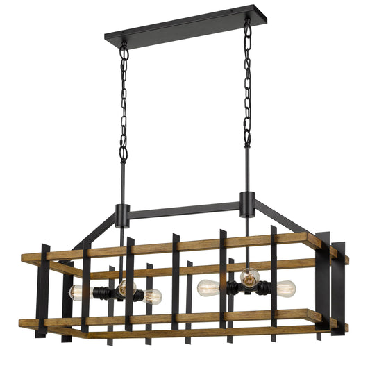 Rectangular Wooden Frame Chandelier With Metal Slats Black And Brown