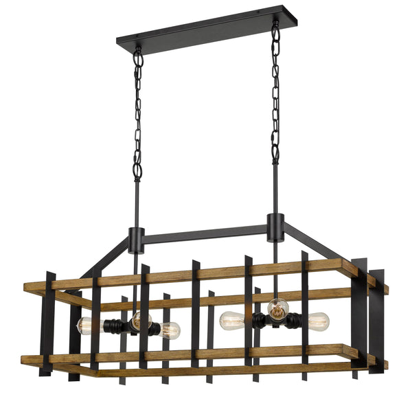 Rectangular Wooden Frame Chandelier With Metal Slats Black And Brown