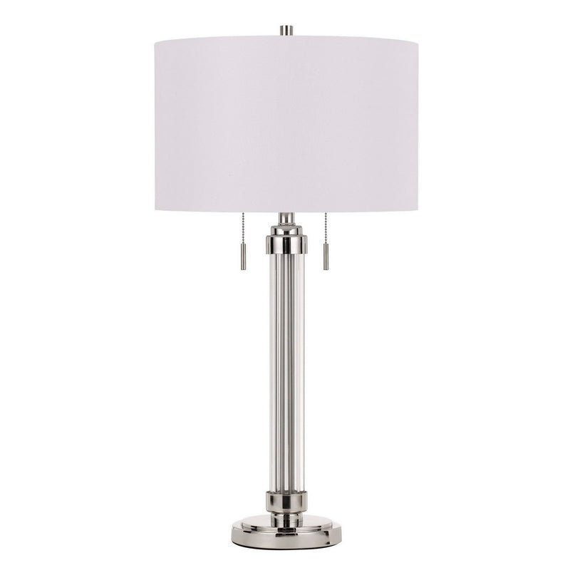 60 X 2 Watt Metal and Acrylic Table Lamp with Fabric Shade White and Silver-zoom-