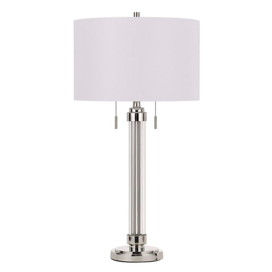 60 X 2 Watt Metal and Acrylic Table Lamp with Fabric Shade White and Silver