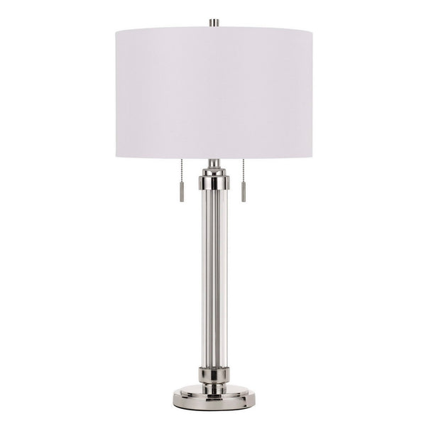 60 X 2 Watt Metal and Acrylic Table Lamp with Fabric Shade White and Silver