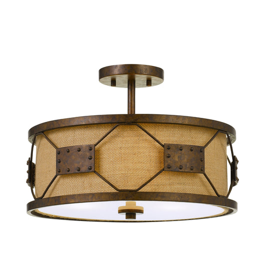 Metal Frame Drum Shade Pendant Fixture With Lattice Design Rustic Bronze