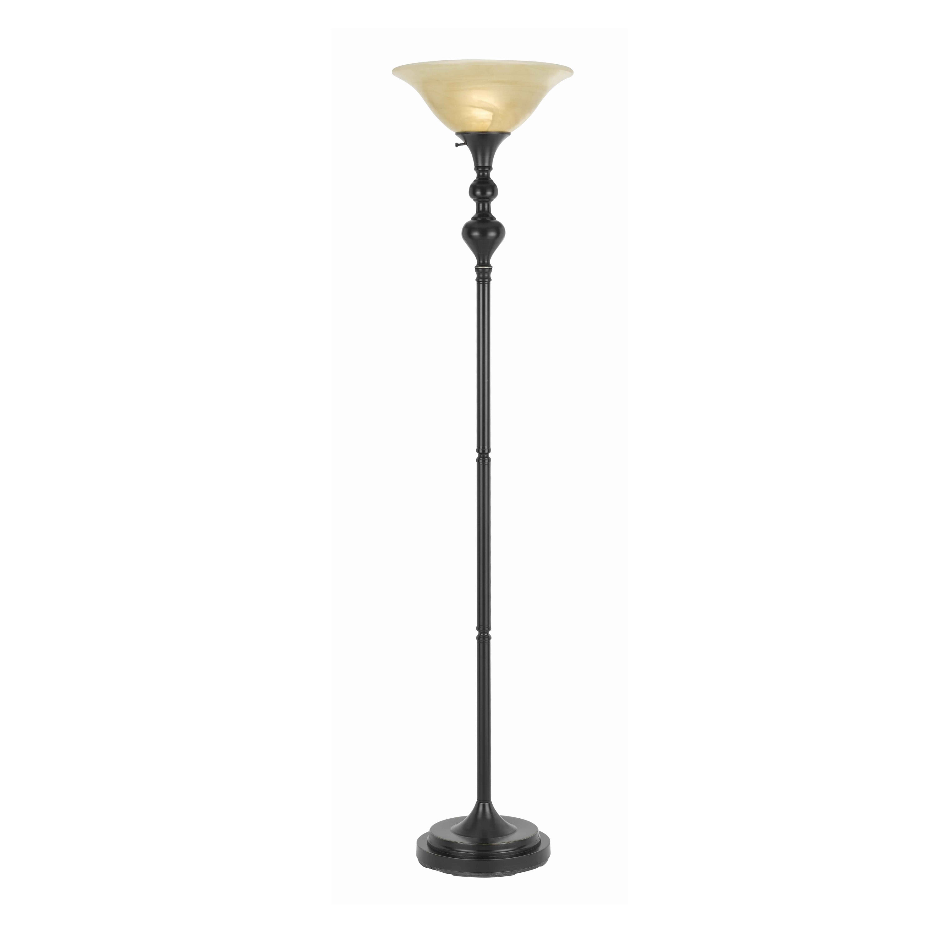 3 Way Glass Shade Torchiere Floor Lamp With Metal Pedestal Base Black-zoom-1