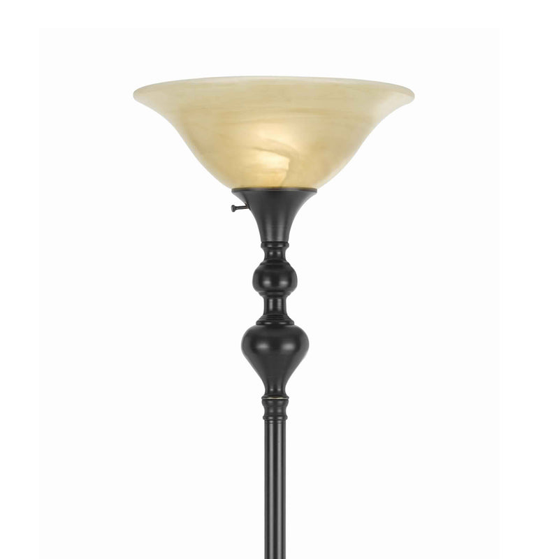 3 Way Glass Shade Torchiere Floor Lamp With Metal Pedestal Base Black-zoom-
