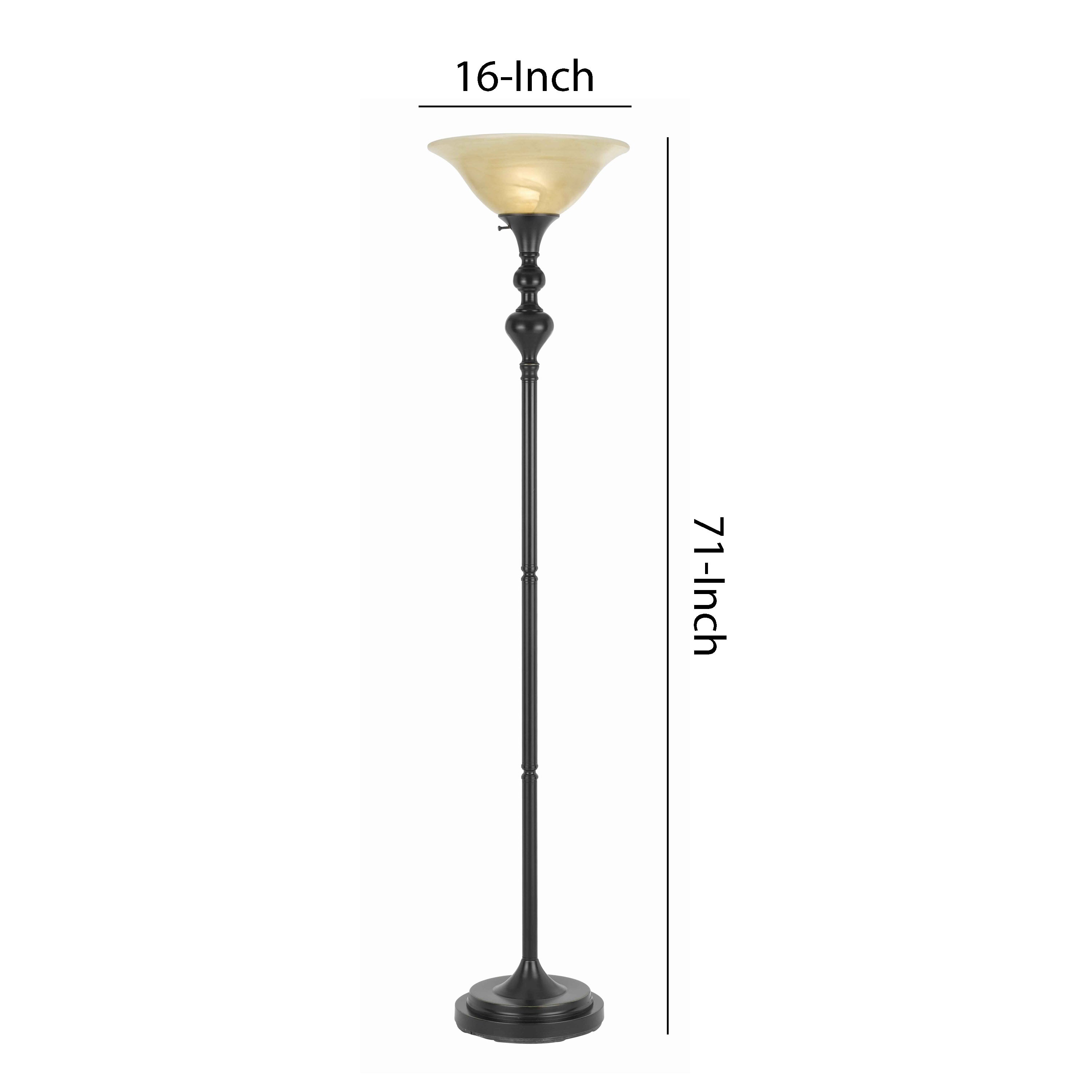 3 Way Glass Shade Torchiere Floor Lamp With Metal Pedestal Base Black-zoom-5