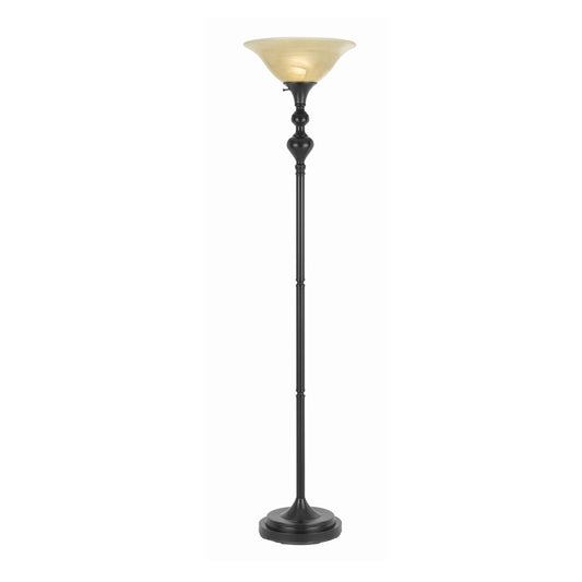 3 Way Glass Shade Torchiere Floor Lamp With Metal Pedestal Base Black