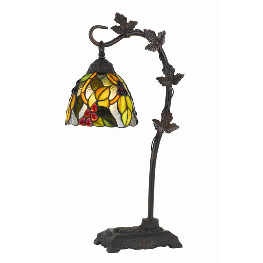 Hand Painted Table Lamp with Intricate Leaf Design Arched Base Multicolor
