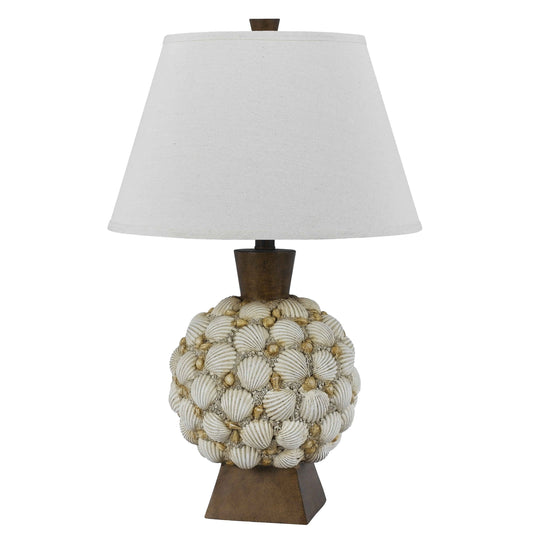150 Watt Seashell Embellished Polyresin Table Lamp Off White and Brown