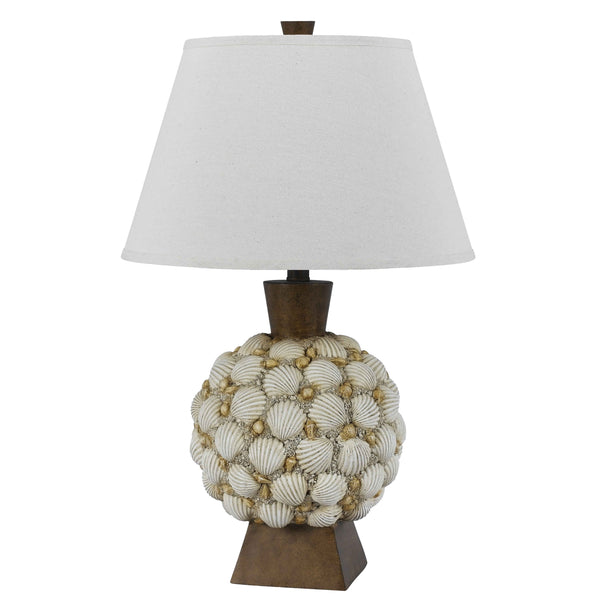 150 Watt Seashell Embellished Polyresin Table Lamp Off White and Brown
