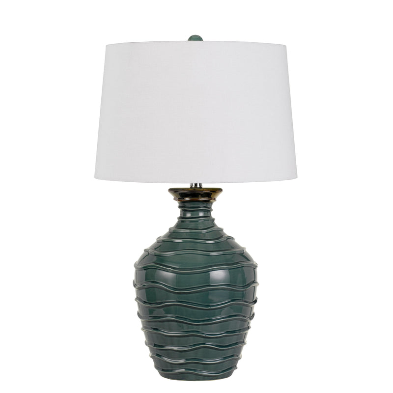 150 Watt Ceramic Frame Table Lamp with Drum Shade White and Green-zoom-