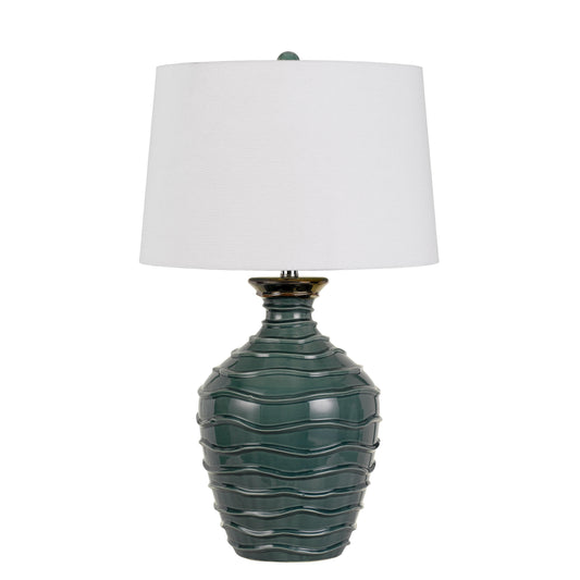 150 Watt Ceramic Frame Table Lamp with Drum Shade White and Green