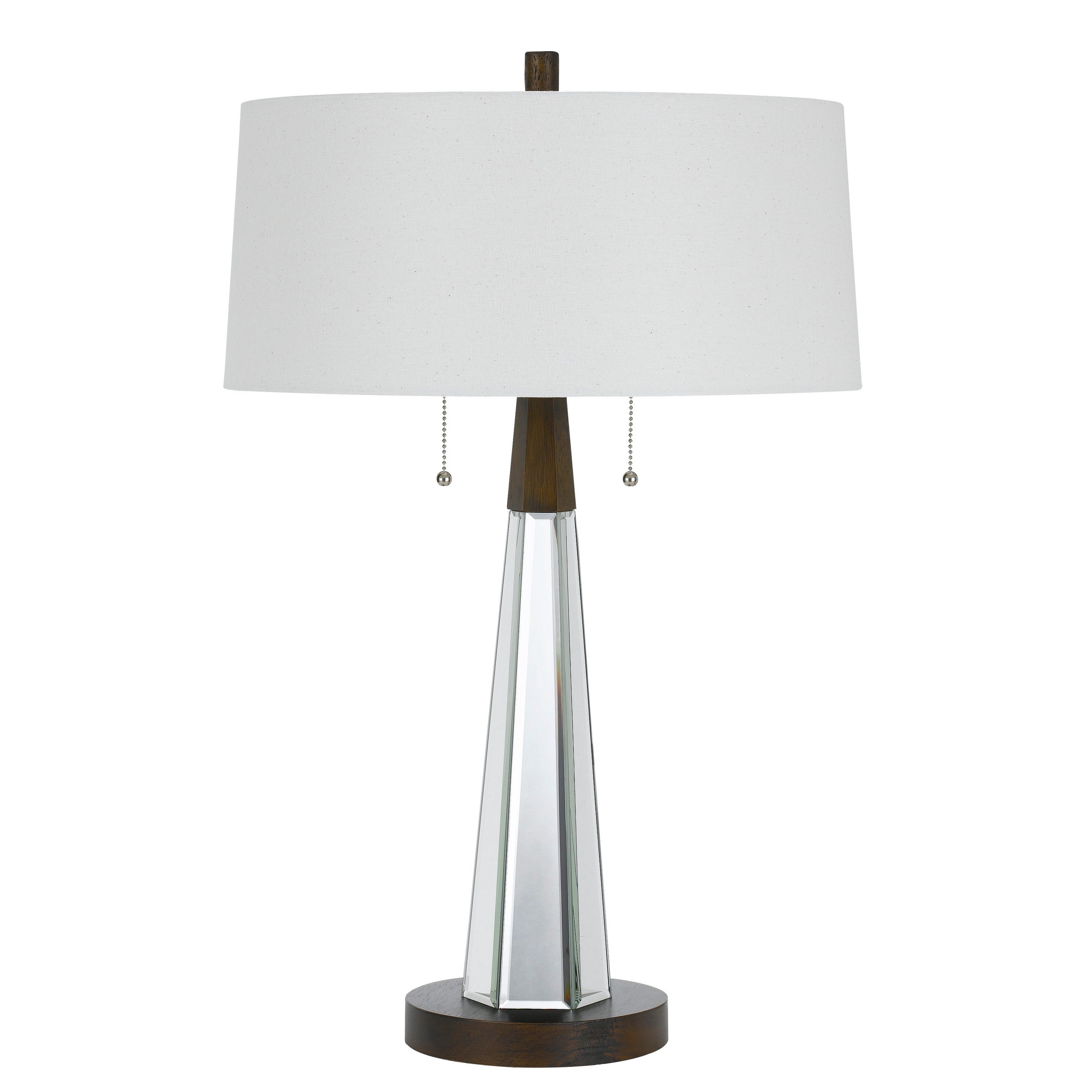 Fabric Shade Table Lamp with Faceted Mirror and Wooden Base White-zoom-1